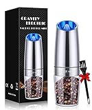 Gravity Electric Pepper/Salt Grinder, Salt and Pepper Mill & Adjustable Coarseness, Battery Powered with LED Light, One Hand Automatic Operation, Stainless Steel (Single/Silver)