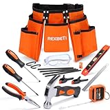 REXBETI 18pcs Young Builder's Tool Set with Real Hand Tools, Reinforced Kids Tool Belt, Waist 20'-32', Kids Learning Tool Kit for Home DIY and Woodworking