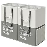 SONGMICS Laundry Baskets, Laundry Hamper with 2 Compartments, 23.8 Gallon (90L) Set of 2 Collapsible Water-Repellent Clothes Hampers, Tall Laundry Bag for Bedroom Bathroom, Dark Gray ULCB209G22
