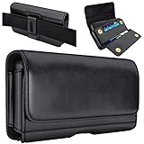 DeBin Cell Phone Holster for iPhone SE, 8, 7, 6s, 6 Leather Phone Case with Belt Clip ID Credit Card Holder Pouch Cover (Fits iPhone SE, 8, 7, 6s with Protective Cases on) Small Black