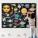 WATINC 44Pcs Outer Space Felt Story Board Set 3.5 Ft Solar System Universe Storytelling Flannel Interactive Play Kit with Hooks Astronaut Planets Alien Galaxy Reusable Wall Hanging Gift for Boys Girls