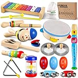 LOOIKOOS Toddler Musical Instruments Set Wooden Percussion Instruments Toy for Kids Baby Preschool Educational Musical Toys for Boys and Girls with Storage Bag