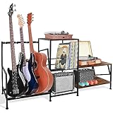 LOMILD Guitar Stand Floor for Multiple Guitars Amp Records Guitar Accessories, Guitar Rack 3 Holders for Bass Acoustic Electric Guitar