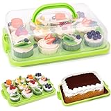 VGOODALL Cake Carrier, Cupcake Container with Lid Cake Holder 2 in 1 Portable Dessert Container for 12 Cupcakes Pie Muffin Green