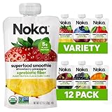 Noka Superfood Fruit Smoothie Pouches Variety Pack, Healthy Snacks with Flax Seed, Prebiotic Fiber and Plant Protein, Vegan and Gluten Free, Organic Squeeze Pouch, 4.22 oz, 12 Count