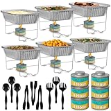 Chafing Dish Buffet Set, Half Size, Disposable Catering Supplies -6 Pack- Food Warmers for Parties: Foldable Wire Racks, Fuel, Aluminum Water Pans, Food Pans, Serving Utensils -Single Pan Food Warmer