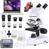 Compound Microscope，40X-2500X Research Class Professional Microscope，WF10x and WF25x eyepieces, Dual LED Lighting and Two-Layer Mechanical Stage，Microscope for Adults…