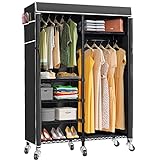 VIPEK R4C Portable Closets Rolling Clothes Rack 6 Tiers Heavy Duty Adjustable Wire Garment Rack with Lockable Wheels Wardrobe Black Metal Clothing Rack with Black Oxford Fabric Cover, Max Load 620lbs