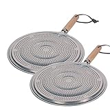 Flame Tamer SIMMER Ring Aluminum HEAT Diffuser DISTRIBUTER gas stove top stovetop with Wood Handle (2)
