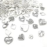 WOCRAFT 100 pcs Mix Antique Silver Heart Beads Charms for Jewelry Making Valentine's Day Wedding Heart Charms (M602-Charms)