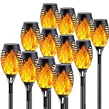 12-Pack Solar Outdoor Lights for Garden Decorations with Flickering Flame (Upgraded Super Bright), Waterproof Tiki Torches Solar Flame Torch for Outside Pathway Patio Yard Porch Decor - Auto On/Off