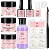 Acrylic Nail Kit with Prep Dehydrator and Primer, Acrylic Nail Powder and Liquid Kit French Clear Nail Tips Glue Brush DIY Nail Kit with Everything