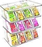 Utopia Home (3 Pack) Tea Bag Organizer - Stackable Tea Bag Storage Organizer with Clear Top Lid- Tea bag holder For Counter tops, Kitchen Cabinets, Pantry, Sweeteners (Clear)