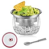 MOLIGOU Ice Chilled Dip Bowl with Lid, 22oz Chilled Serving Bowl for Parties, Dip Bowl on Ice with Stainless Steel Spork