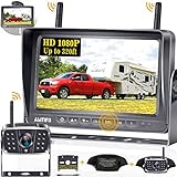RV Backup Camera Wireless HD 1080P 7'' Split Screen DVR Monitor Bluetooth Trailer Rear View Cam 4 Channel System Truck Camper Infrared Night Vision Adapter for Furrion Pre-Wired RVs AMTIFO A8