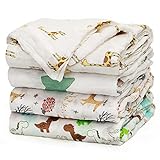 upsimples Baby Swaddle Blanket Unisex Swaddle Wrap Soft Silky Bamboo Muslin Swaddle Blankets Neutral Receiving Blanket for Boys and Girls, 47 x 47 inches, Set of 4 - Fox/Elephant/Giraffe/Dinosaur