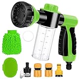 Pup Jet Dog Wash 7 Pieces Pet Bathing Tool Set Include Hose Nozzle Foam Sprayer with Connectors, Dog Rubber Comb Brush and Wash Mitt, for Showering Pet, Car Wash and Watering Plants Green
