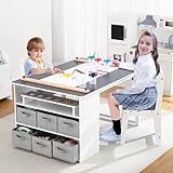 Kids Art Table and 2 Chairs,Craft Table with Large Storage Desk and Portable Art Supply Organizer, Drawing Desk, Kids Activity Table and Study Table, Activity & Crafts for Children Wooden Furniture