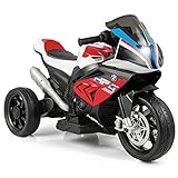 Costzon Kids Motorcycle, Licensed BMW 12V Battery Powered Ride on Motorcycle with Headlight, Horn, Music, MP3, USB Port, 3 Wheels Electric Motorcycle for Kids, Gift for Boys & Girls (Red)