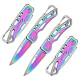 WWZJ 2 Pack Pocket Knife (Multicolored Titanium) with Key Ring Easy To Everyday Carry, Folding Knife Self-Defense