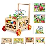 Wooden Activity Cube 7-in-1 Montessori Toys for Toddlers Educational Learning Toys for Boys Girls Birthday Gifts Multipurpose Bead Maze,Gear,Number Animal Board, Carrots Harvest Game Toys