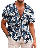 COOFANDY Mens Shirt Tropical Hawaiian Print Vacation Beachwear, A-Black, X-Large, Short Sleeve