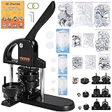 VEVOR Button Maker, 1/1.25/2.28 inch(25/32/58mm) 3-in-1 Pin Maker with 300pcs Button Parts, Ergonomic Arc Handle Punch Press Kit, Button Maker Machine with Panda Magic Book, for Children DIY Gifts