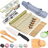 Sushi Making Kit, 22 Pcs Pro Sushi Kit Includes Bazooka Roller, Bamboo Mats, Avocado Knife, Sushi Knife, Chopsticks, Sauce Dishes, Rice Spreader & More All-in-One DIY Sushi Gift