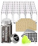 SWOMMOLY 36 Glass Spice Jars with 703 Spice Labels, Chalk Marker and Funnel Complete Set. 36 Square Glass Jars 4oz, Airtight Cap, Pour/sift Shaker Lid