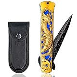 MADSMAUG Single Edged Folding Knife, Cool Pocket Knife for Men With 3D Gold Dragon Embossed Relief, Great Festival Gift Edc Knife For Men Outdoor Survival Camping Hunting (Gold)
