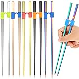 5 Pairs Reusable Chopstick Helpers Non Slippery Training Chopsticks for Adult Replaceable Practice Chopsticks Heat Resistant Chopsticks Holder with Clip for Trainer(Bright Colors,Stainless Steel)