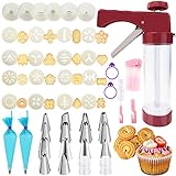 45PCS Cookies Press Gun Kit Set,DIY Cookie Maker With 16Cookie Discs,Icing Tips,Cleaning Brushes,EVA Piping Bags,Cookies Decorating Kit Baking Tool For Biscuit Making,Cakes Decorating For Any Holidays