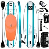 Roc Inflatable Stand Up Paddle Boards with Premium SUP Paddle Board Accessories, Wide Stable Design, Non-Slip Comfort Deck for Youth & Adults (Aqua W/Kayak Seat, 10 FT)