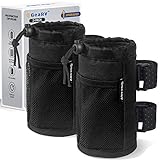 GEARV 2Pack Cup Holder for Bike, Scooter and Wheelchair, Water Bottle Holder for UTV/ATV, Walker, Golf Cart and Beach, Universal Drink Holder Accessories with Net Pocket and Cord Lock (Black)