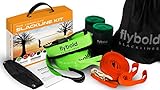 flybold Slackline Kit with Training Line - 57 ft Kids Backyard Slack Line Equipment - Balance Rope w/Tree Protectors, Arm Trainer, Ratchet Cover & Carry Bag - 57 ft Tight Rope for Kids and Adults