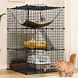 YITAHOME Cat Cage Indoor Catio DIY Cat Enclosures Metal Cat Playpen 3-Tiers Kennels Pet Crate with Extra Large Hammock for 1-2 Cats, Rabbit
