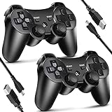 Kujian Controller 2 Pack for PS3 Wireless Controller for Playstation 3, Double Shock, Motion Sensor, 6-axis Dual Motors High Performance Gaming Controller for PS3 with 2 USB Charging Cord