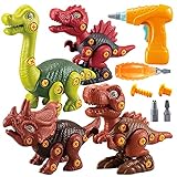 JIMI Take Apart Dinosaur Toys 4 Pack with Hand & Electric Drill, Building Toys for Kids 3D Dino STEM Preschool Tool Sets for Boys Girls Ages 3-5, Back to Jurrasic