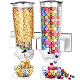 Cereal Dispenser Wall Mounted, Large Grains Dispenser Wall Mounted, Dry Food Dispenser with 2 Cups, Wall Mounted Candy Dispenser for Store Coffee Beans Nut Snacks, Kitchen Cereal Container Storage 3 L