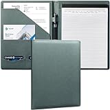 Mymazn Padfolio Portfolio Folder, Faux Leather Interview Resume Folder with Document Organizer & Business Card Holder, Letter-Sized Notepad Legal Pad Holder for Men Women (Grey Green)
