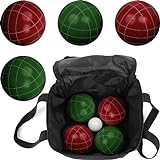 Hey! Play! Bocce Ball Set- Regulation Outdoor Family Bocce Game for Backyard, Lawn, Beach and More- Red and Green Balls, Pallino, and Carrying Case, 8.625x8.5x8.5 (80-751214)