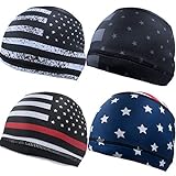 Geyoga 4 Pieces Cooling Skull Cap Sweat Wicking Helmet Liner Running Beanie Cycling Cap Liner for Men Women (Classic Style) Multicoloured
