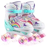 Girls Roller Skates for Kids Toddler Child Beginners, Adjustable 4 Sizes Roller Skates for Adult and Youth with All Light Up Wheels, patines para niñas for Outdoor Indoor , Small