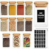 ComSaf 12Pcs Glass Spice Jars with Bamboo Lid, 8oz Airtight Square Containers with 275 Black Lables, Empty Seasoning Jars for Spice Salt Sugar