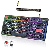 A.JAZZ AK832Pro Wireless Mechanical Gaming Keyboard 75% Low Profile Gasket with 2.4Ghz/Bluetooth 5.0/Wired Coiled Cable Screen Display RGB Backlight NKRO TKL for Win Mac Gamer (Ink Red/Red Switch)