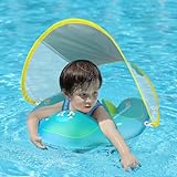Free Swimming Baby Infant Pool Float with Sun Canopy Inflatable Baby Swimming Floatie with Sponge Safety Bottom Support Water Toys Swim Trainer for Age of 3-72 Months (Blue, Large)