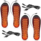 Baquler 2 Pairs USB Heated Insoles Outdoor Sports Winter Feet Warmer for Men Women Hunting Ski Fishing Hiking Electric Heated Rechargeable Washable and Adjustable, Size 7-11/40-46