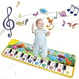 M SANMERSEN Piano Mat for Kids, 43” x 14” Floor Piano Keyboard Mat Carpet Touch Playmat with 10 Demo Songs/ 8 Dinosaur Sounds, Musical Mat Toys Gift for 1 2 3 4 5 Years Old Baby Boys Girls