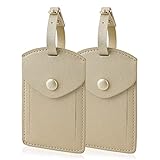 Kevancho Leather Luggage Tags for Men Women, Suitcase Labels Baggage Bag Tag ID Tags with Full Back Privacy Cover for Cruise Ships, Travel Accessories Tags Set of 2 PCS (Beige)