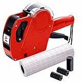MX5500 Pricing Tag Gun with 5150 pcs White Label Gun Stickers & 3 Extra Inker Rollers, Pricing Label Gun, 8 Digits Retail Pricing Gun and Labels for Grocery Store, Food (Red)